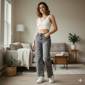 AKIRA Women's Grey Textured Panel Striped Wide Leg Jeans‎ Pants - Size 9